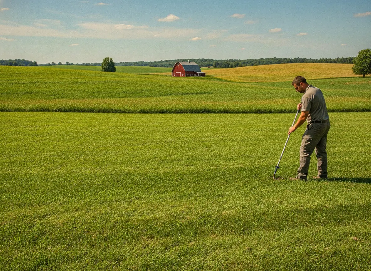 Lawn over a septic drain field with inspection ports visible